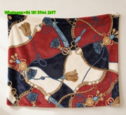 Hermès Luxury Red Navy Gold Chain & Tassel Flannel Throw Blanket IMG_5235
